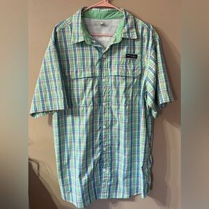 Columbia PFG Plaid Button-Down Shirt Short Sleeve Men’s Large Fishing Omni-Shade